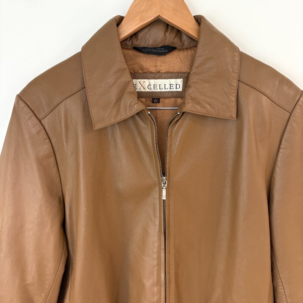 Men's Tan Leather Zip-Front Jacket - Picture 4 of 14